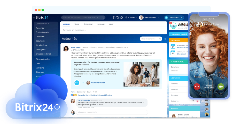 Bitrix24 Interface Principale - Collaboration & Feed d'Actualités